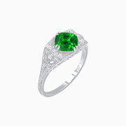 Vintage-Inspired Cushion Cut Ring with Diamond Accents and Hand-Engraved Details - Shahin Jewelry